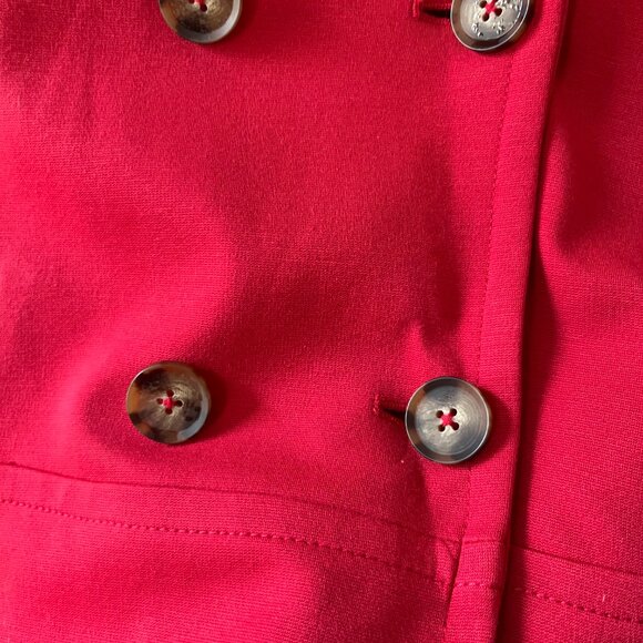 Chicos Sz L Faux Fur Red Pea Coat Jacket Cross Button Lined Long Sleeves - Picture 7 of 7